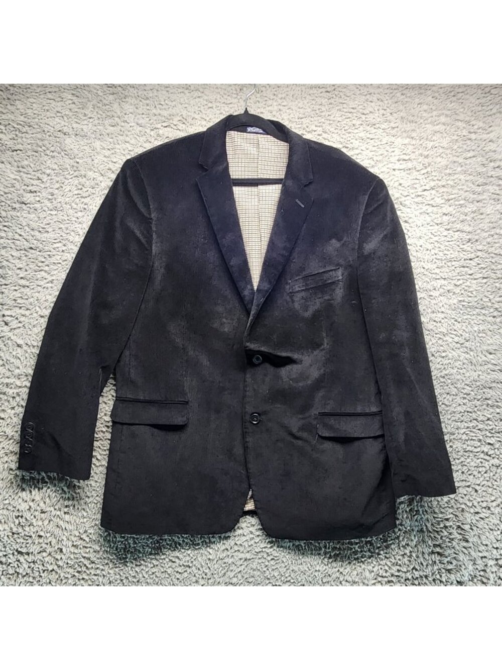 Saddlebred Mens Black Corduroy Blazer Jacket 46R Two Buttons